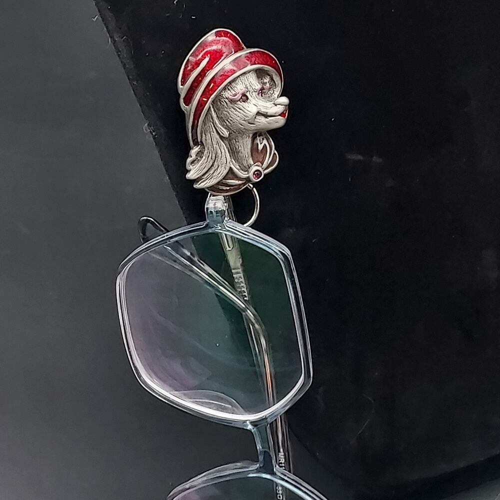 Dog in Hat Brooch Red Hat Society Eye Glass Holder NOS - Picture 7 of 10